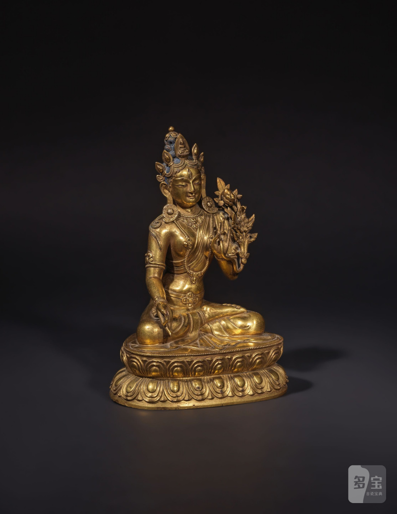 漢藏 十八世紀 鎏金銅白度母坐像 | STATUETTE DE TARA BLANCHE EN BRONZE DORÉ - 图5